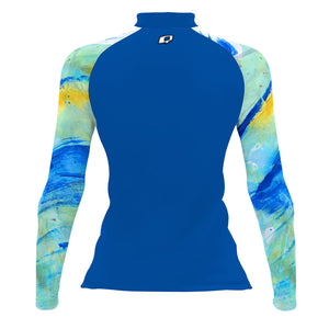Blue Brush Strokes - Women's Surf UPF50+ Long Sleeve Rash Guard