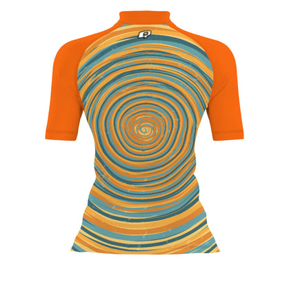 Blue and Yellow Sunset V1 - Women's Surf UPF50+ Short Sleeve Rash Guard