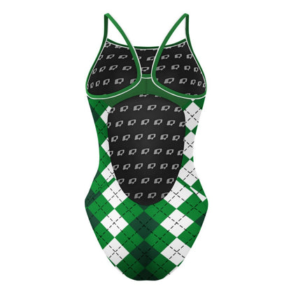 Green Plaid Skinny Strap Swimsuit