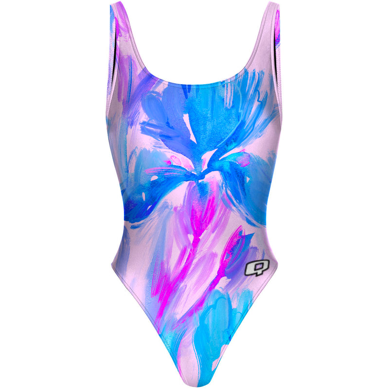 Pastel Flowers - High Hip One Piece Swimsuit