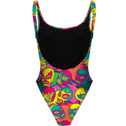 Comic Wrestling Masks - High Hip One Piece Swimsuit