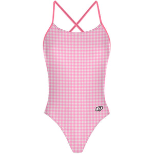 Pink Plaid - "X" Back Swimsuit