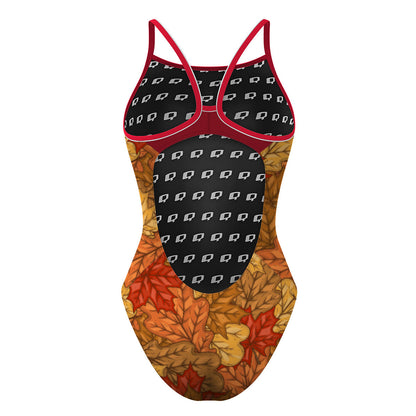 Yellow Leafs Skinny Strap Swimsuit