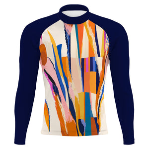 Sunset Orange Squares - Men's Surf UPF50+ Long Sleeve Rash Guard