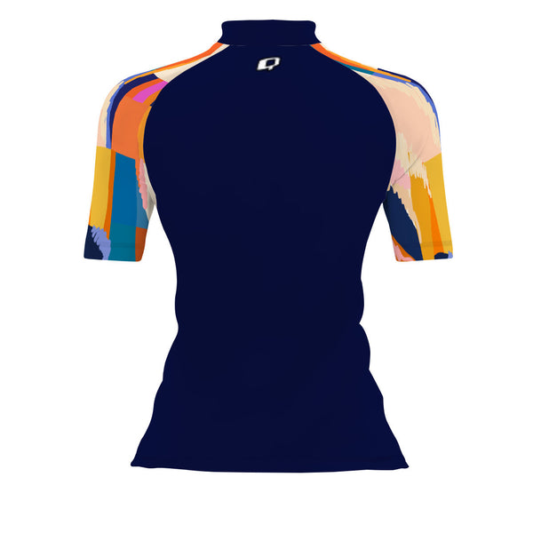Sunset Orange Squares - Women's Surf UPF50+ Short Sleeve Rash Guard