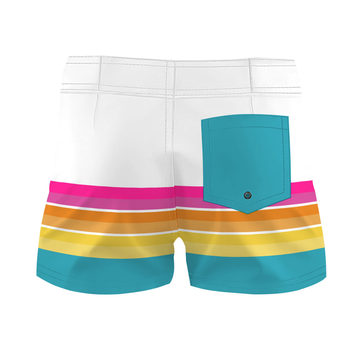 White Block & Multicolor Stripes - Women Board Shorts