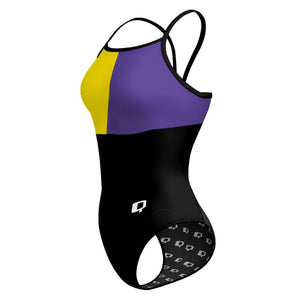 Tricolor Black, Yellow and Purple - Sunback Tank Swimsuit