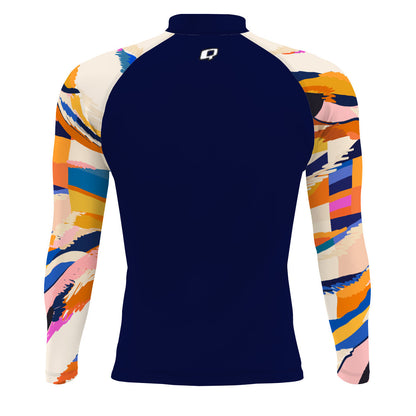 Sunset Orange Squares - Men's Surf UPF50+ Long Sleeve Rash Guard