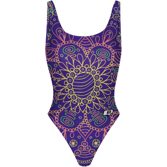 Purple Mandala - High Hip One Piece Swimsuit