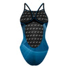 Blue Matrix Abstract Skinny Strap Swimsuit
