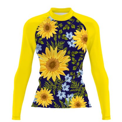 Blue Sunflower V1 - Women's Surf UPF50+ Long Sleeve Rash Guard