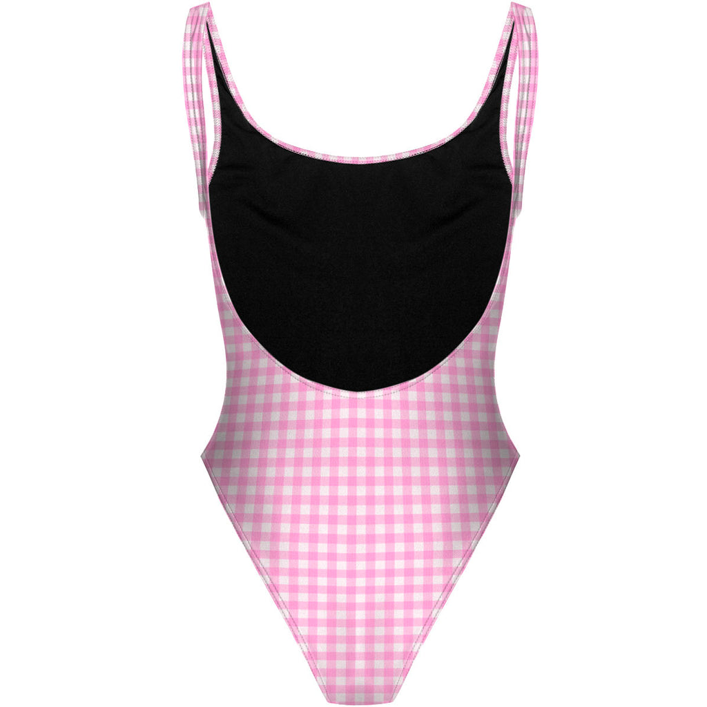 Pink Plaid - High Hip One Piece Swimsuit