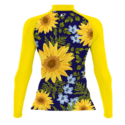 Blue Sunflower V1 - Women's Surf UPF50+ Long Sleeve Rash Guard