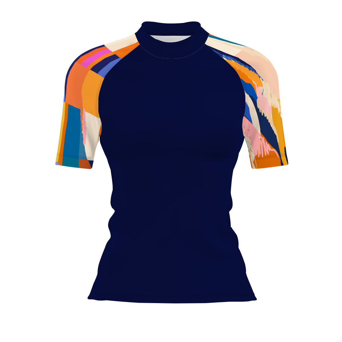 Sunset Orange Squares - Women's Surf UPF50+ Short Sleeve Rash Guard