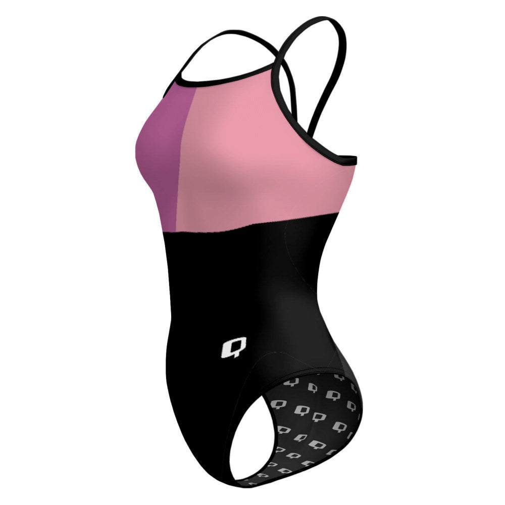 Tricolor Black, Hot Pink and Pink - Sunback Tank Swimsuit