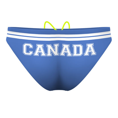 Silverlake Blue w/ 2 white stripes & CANADA in varsity text - Waterpolo Brief Swimsuit