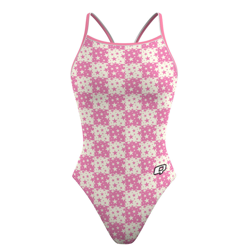 Pink Plaid Stars - Skinny Strap Swimsuit
