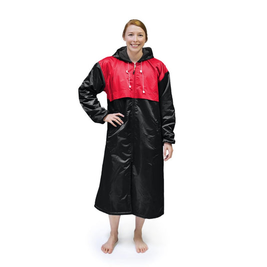 Black & Red Solid Swim Parka