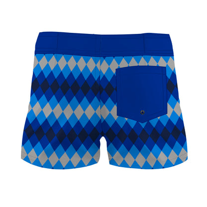 Royal Blue Rhombus Pattern - Women Board Shorts