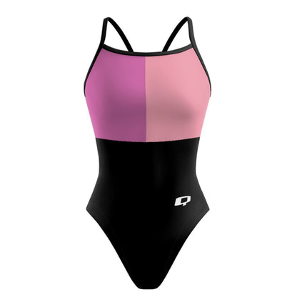 Tricolor Black, Hot Pink and Pink - Sunback Tank Swimsuit