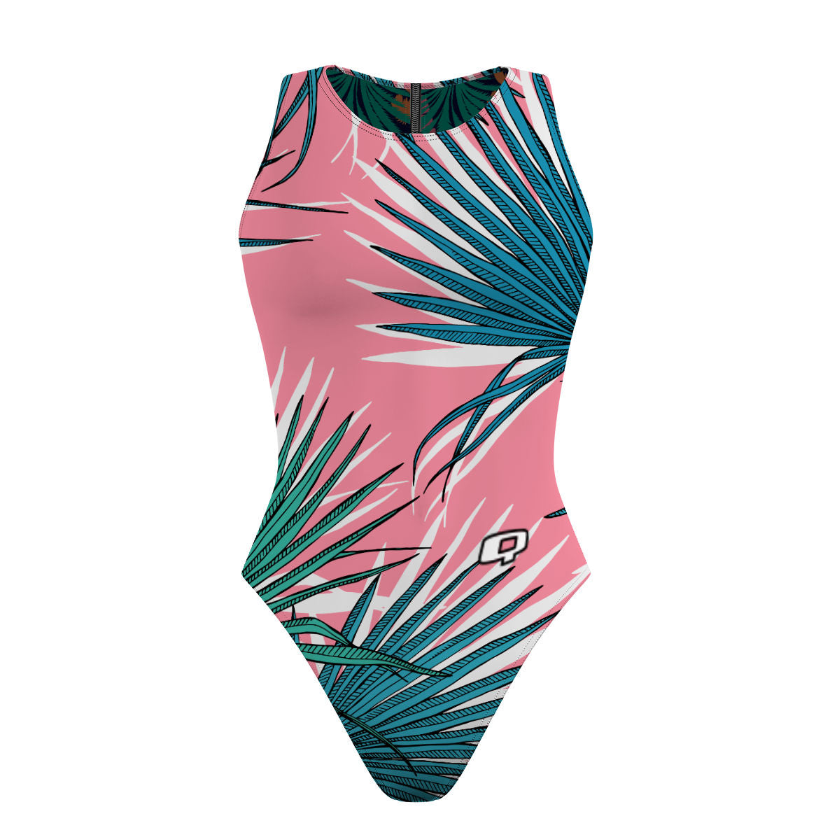 Blue Palms/Pink Palm Women Waterpolo Reversible Swimsuit Classic Cut