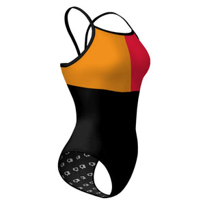 Tricolor Black, Orange and Red - Sunback Tank Swimsuit