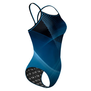 Blue Matrix Abstract Skinny Strap Swimsuit