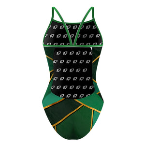 Pine Green Geometry - Sunback Tank Swimsuit