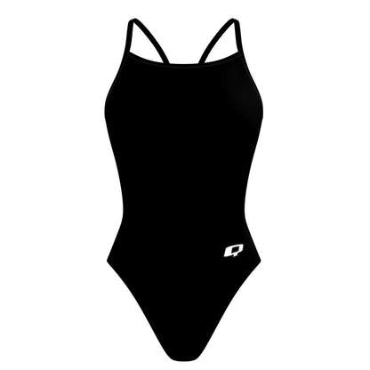 Black Solid Skinny Strap Swimsuit